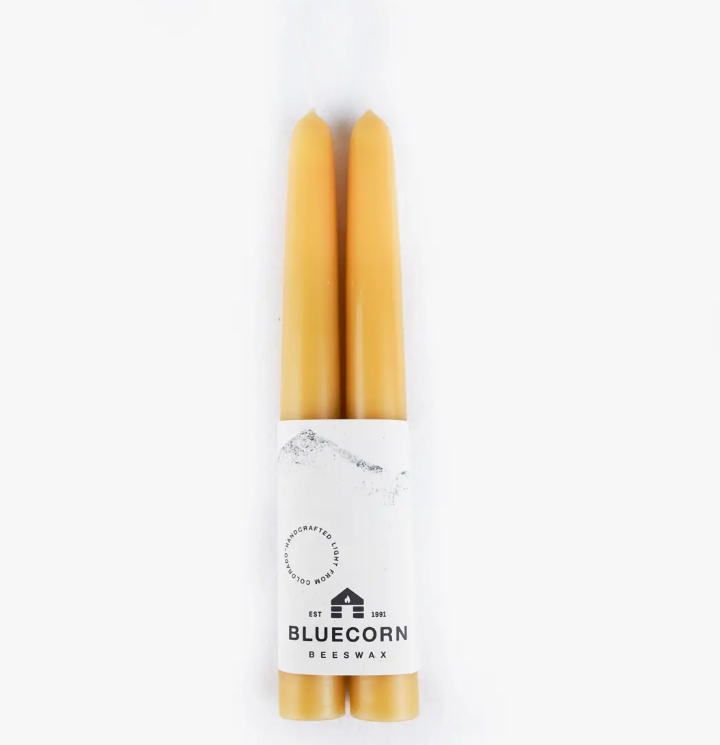 Pair Of Hand-Dipped Beeswax Taper Candles | 8" / Raw