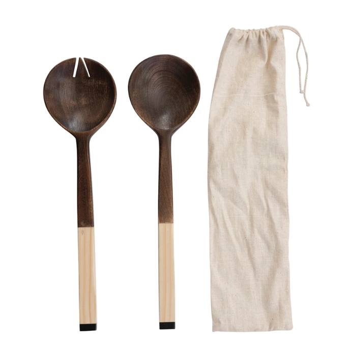 Mango and Pine Wood Salad Servers Set of 2