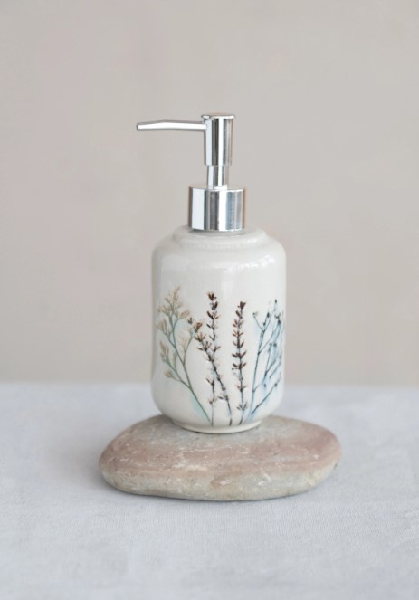 Debossed Stoneware Floral Soap Dispenser
