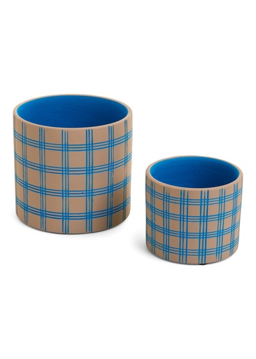 Planter Sm Cement Checkrd Tan-Navy
