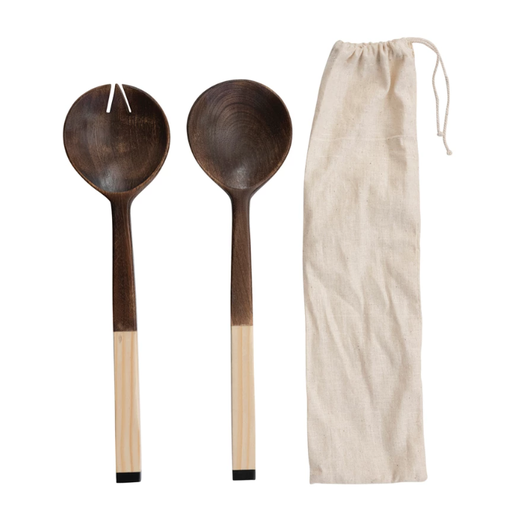 Mango and Pine Wood Salad Servers Set of 2