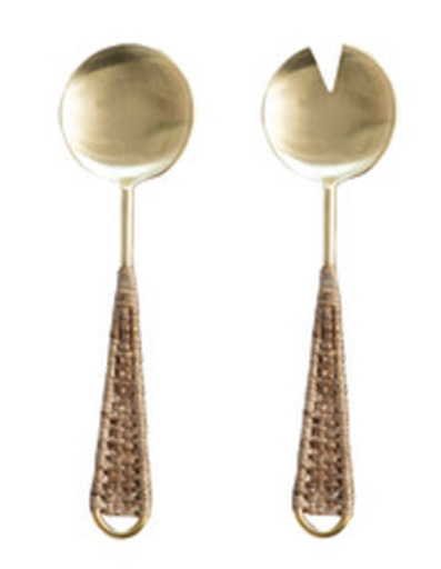 Salad Servers, Gold Finish & Natural Set Of 2 